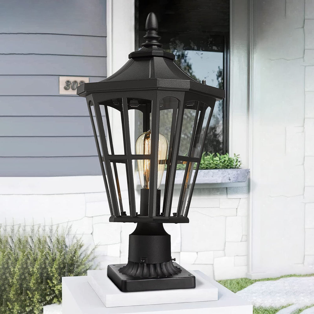 
                  
                    Emliviar Outdoor Lamp Post Light Fixture - 19 Inch Large Post Lantern Light, Black Finish with Clear Glass, XE221P BK
                  
                