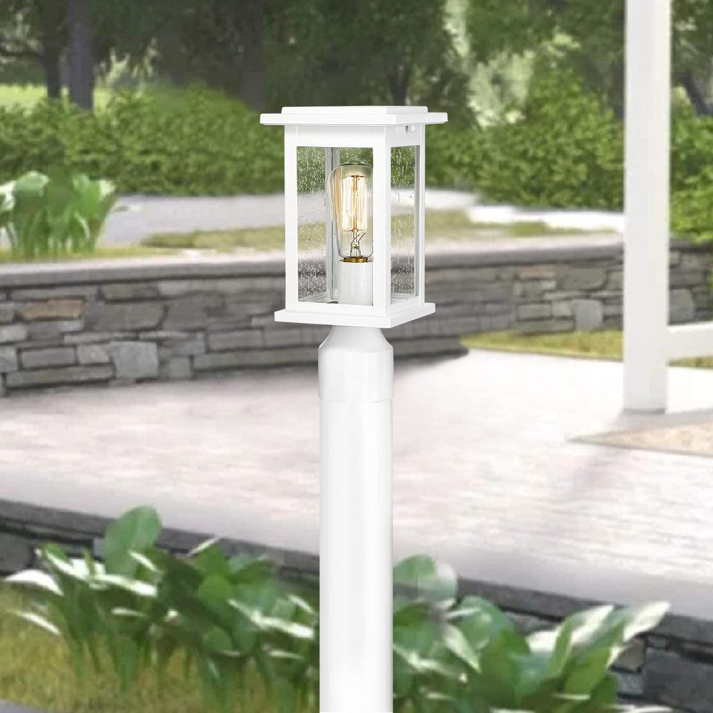 
                  
                    Emliviar 2 Pack Outdoor Post Lights, Modern Post Lamps for Outdoor with Seeded Glass, White Finish, 1803EW1-P-2PK WH
                  
                
