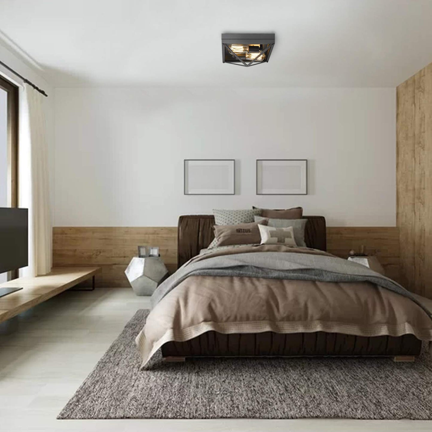 
                  
                    Emliviar Industrial Ceiling Light Fixtures Flush Mount 2-Light in Black Finish,WE201-F BK
                  
                