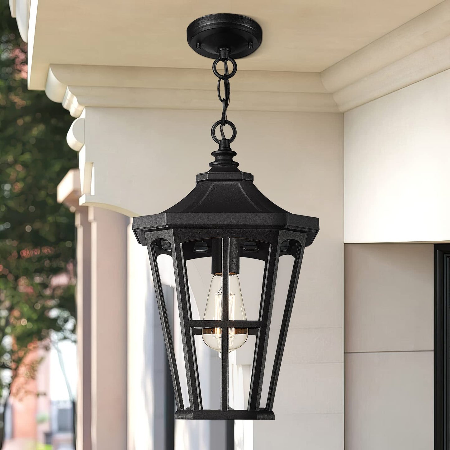 
                  
                    Emliviar Farmhouse Outdoor Hanging Light for Porch - 16 Inch Large Exterior Pendant Light, Clear Glass Shade in Black Finish, XE221H BK
                  
                