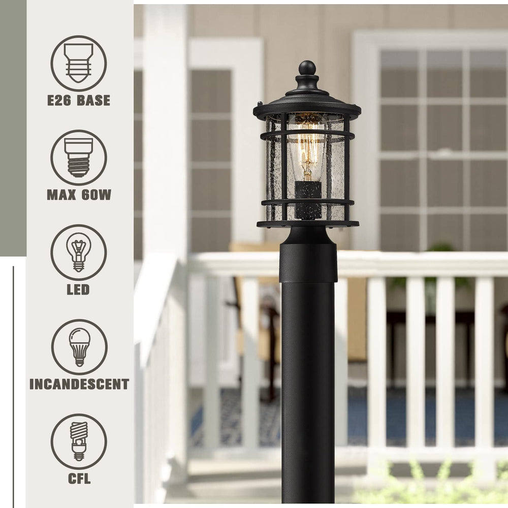 
                  
                    Emliviar Outdoor Post Lights 2 Pack - 12.5 Inch Modern Farmhouse Post Lamps with Seeded Glass in Black Finish,XE229P-S-2PK BK
                  
                