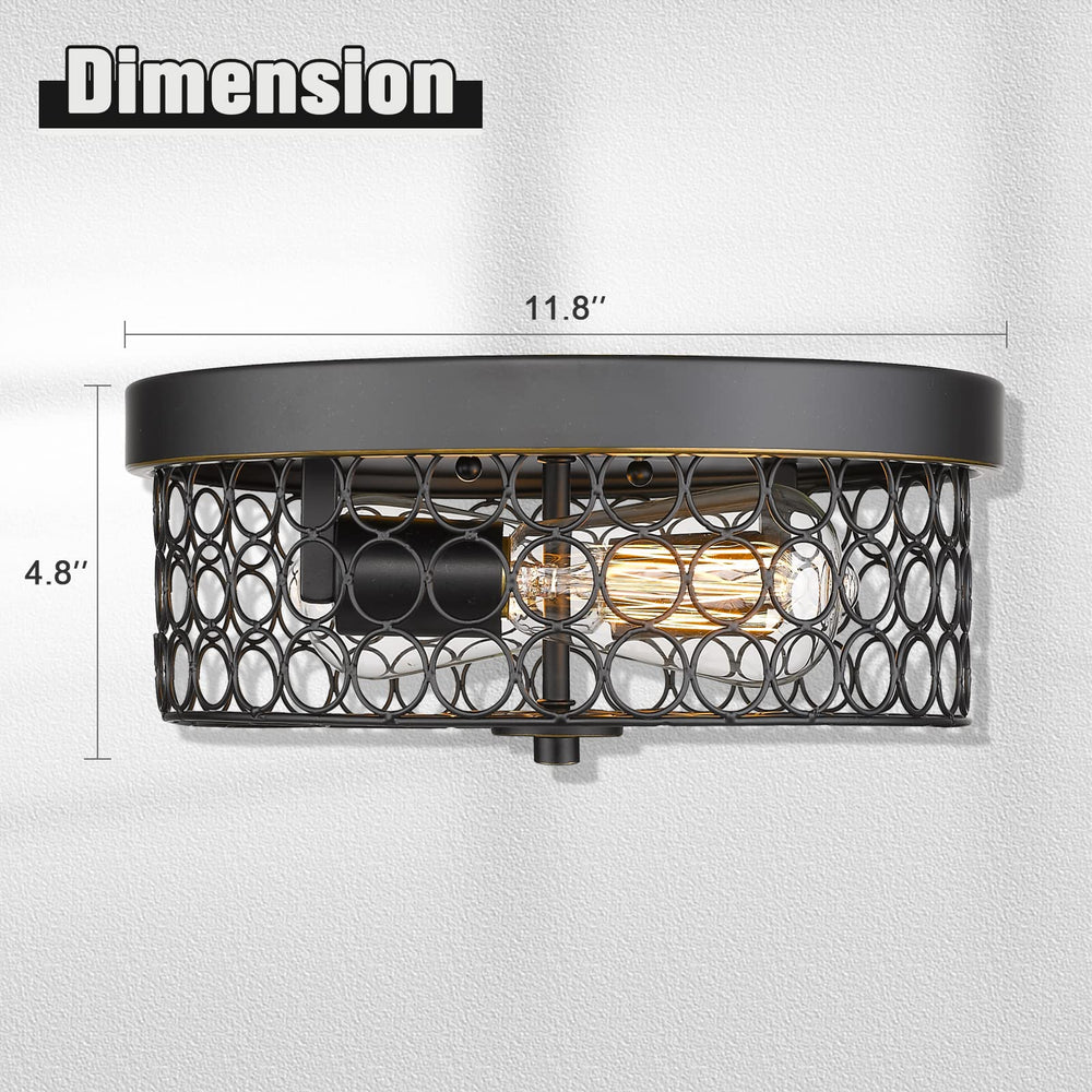 
                  
                    Emliviar Vintage Ceiling Light Fixture, 2-Light Rustic Flush Mount Ceiling Light with Metal Mesh Cage, Black Finish,TE227F ROB
                  
                