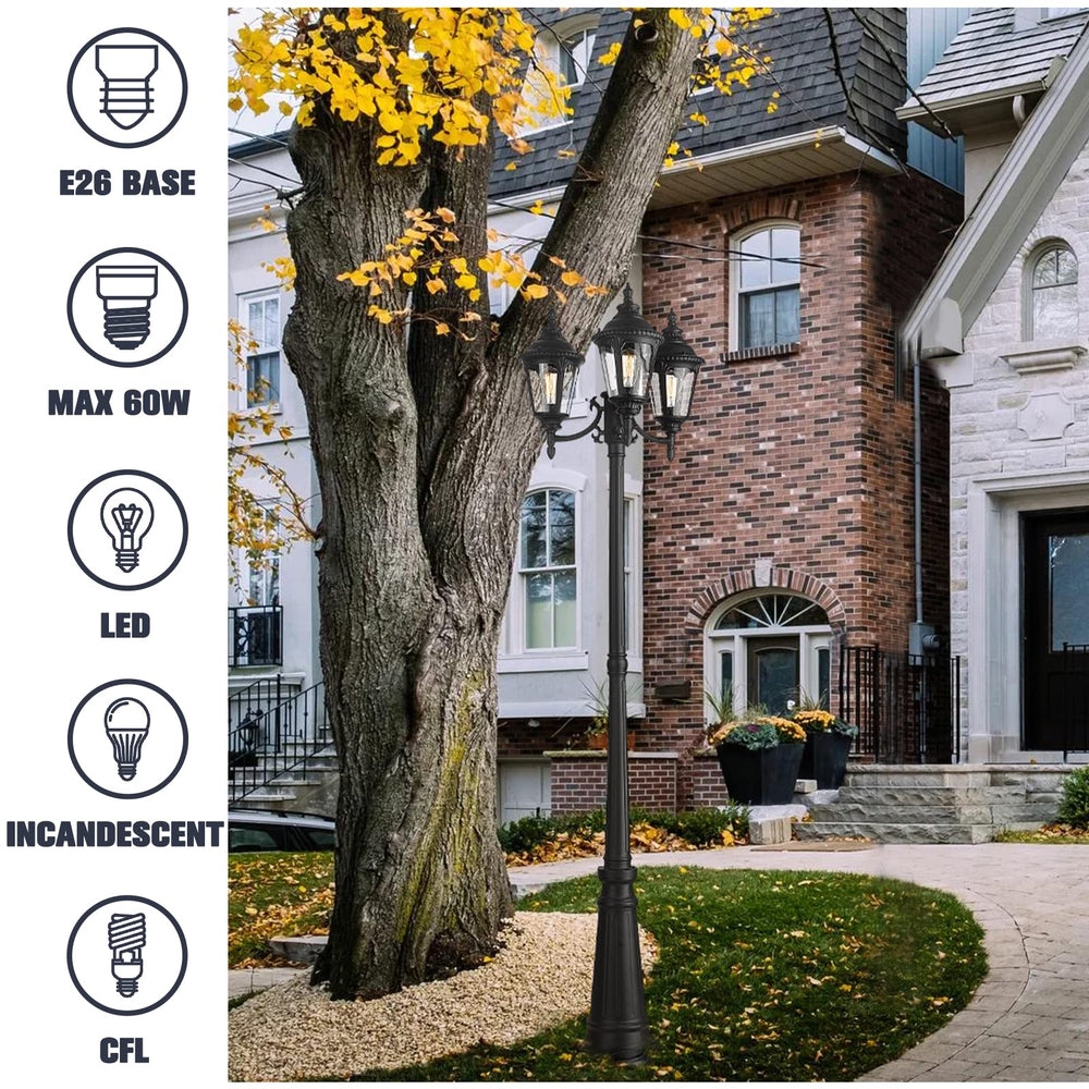 
                  
                    Emliviar Vintage Outdoor Post Light, 3-Head Outdoor Post Light Street Light, Waterproof Cast Aluminum in Black Finish with Seeded Glass,WE251PL-3 BK
                  
                