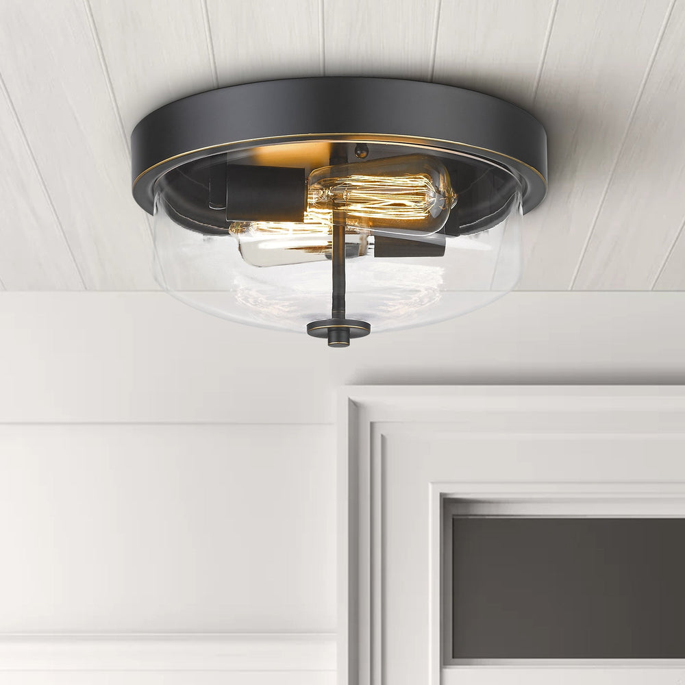 12 Inch Farmhouse Ceiling Light with Clear Glass in Black | Emliviar