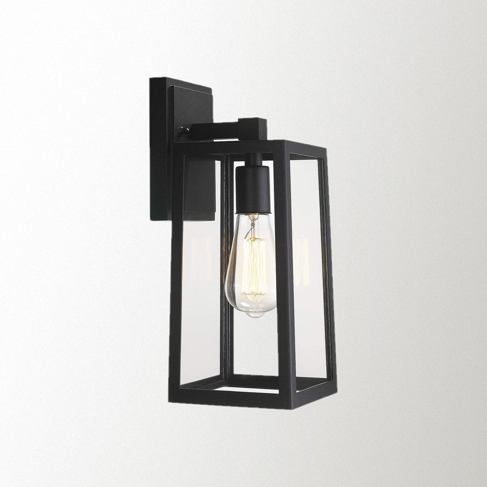 Emliviar Outdoor Wall Lantern, 13.8 Inch 1-Light Exterior Porch Light in Black Finish with Clear Glass,WE212B BK