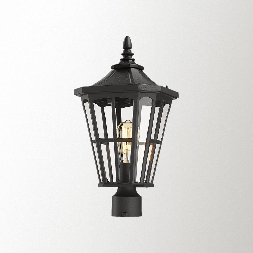 Emliviar Outdoor Lamp Post Light Fixture - 19 Inch Large Post Lantern Light, Black Finish with Clear Glass, XE221P BK