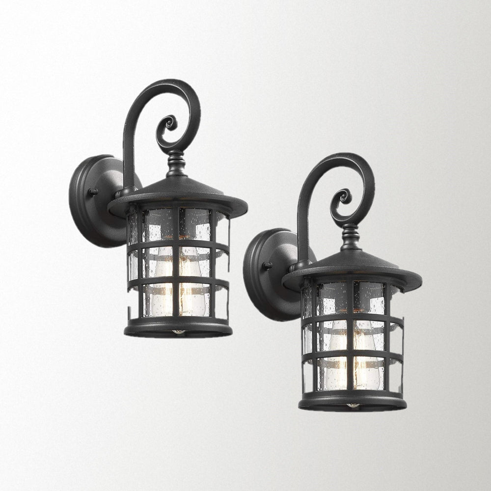 
                  
                    Emliviar Outdoor Wall Lantern Sconce - Industrial Exterior Wall Mount Light Fixture for Garage, Seeded Glass in Black Finish,XE222B BK
                  
                