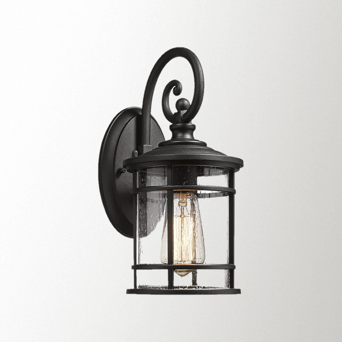 
                  
                    Emliviar Modern Outdoor Wall Lantern - Exterior Carriage Light for Garage Front Porch with Seeded Glass Shade, 15.5 Inch Height, Black Finish,XE229B BK
                  
                