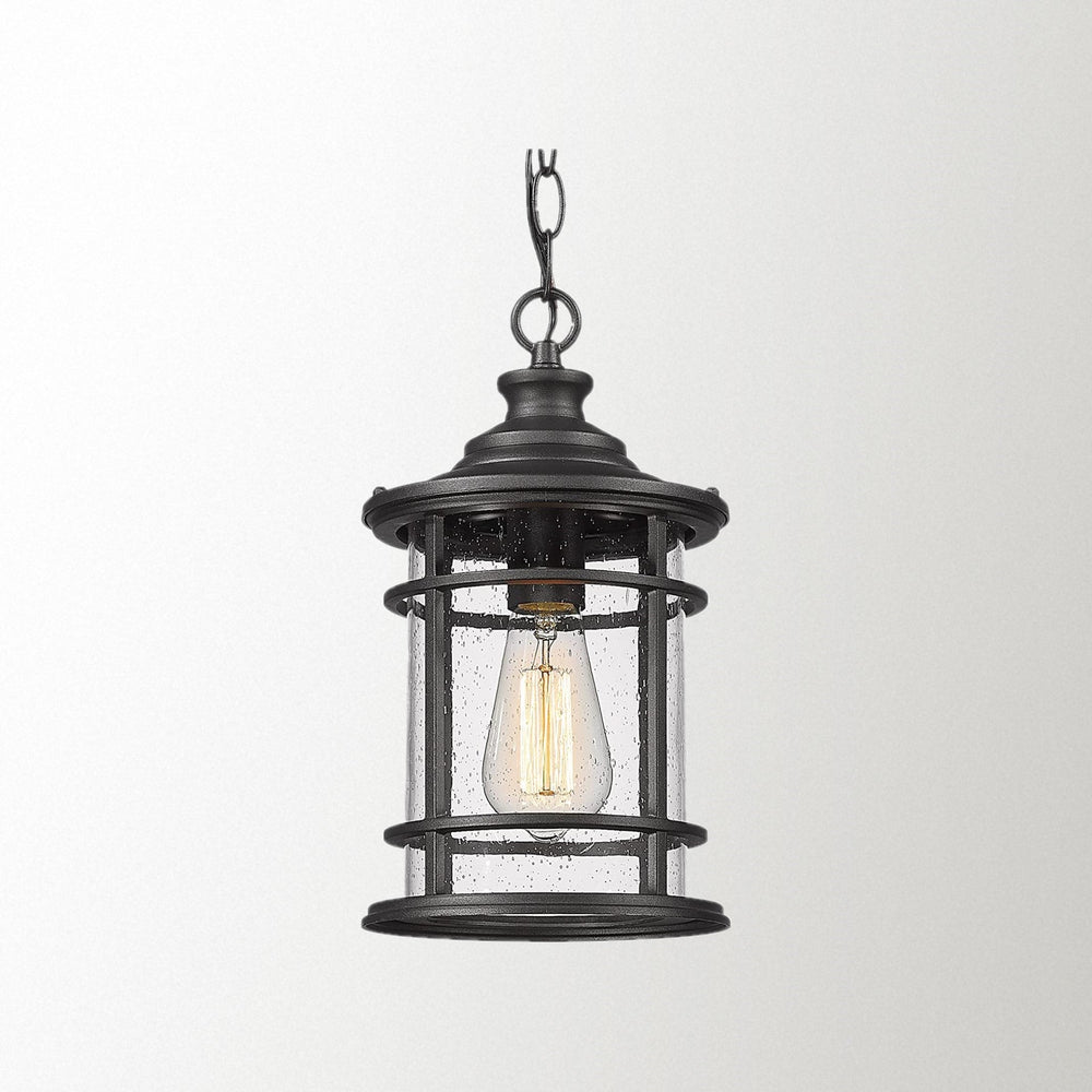 
                  
                    Emliviar Outdoor Hanging Pendant Light - 12 Inch Hanging Lantern for Front Porch, Seeded Glass Shade in Black Finish,XE229H BK
                  
                
