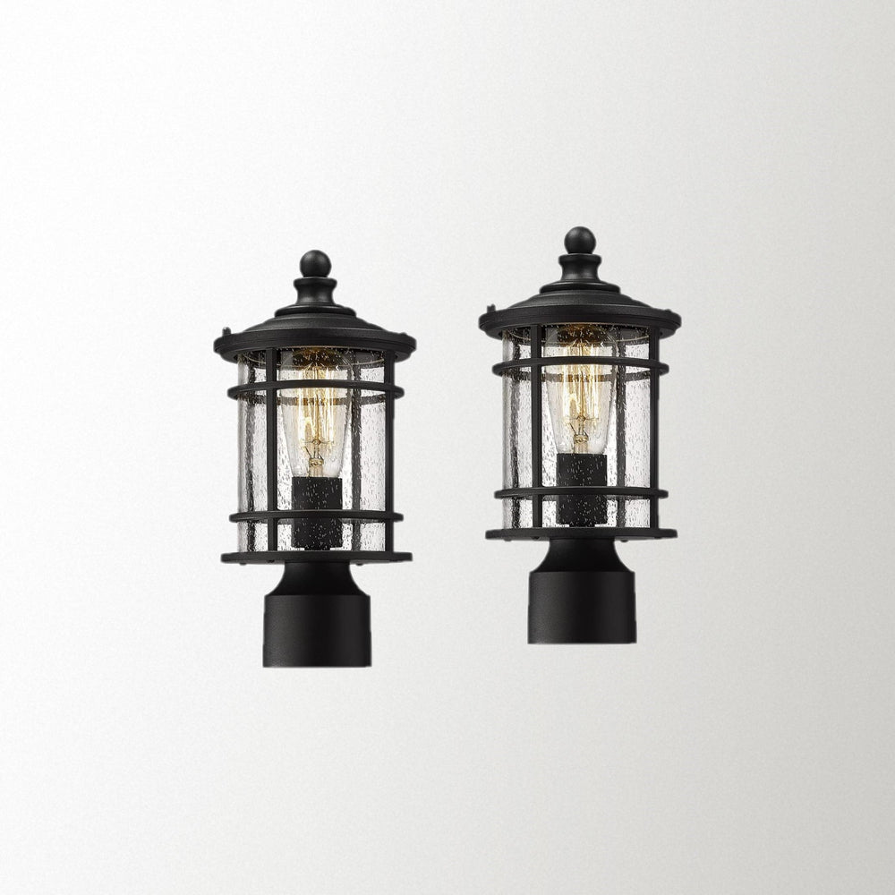 Emliviar Outdoor Post Lights 2 Pack - 12.5 Inch Modern Farmhouse Post Lamps with Seeded Glass in Black Finish,XE229P-S-2PK BK