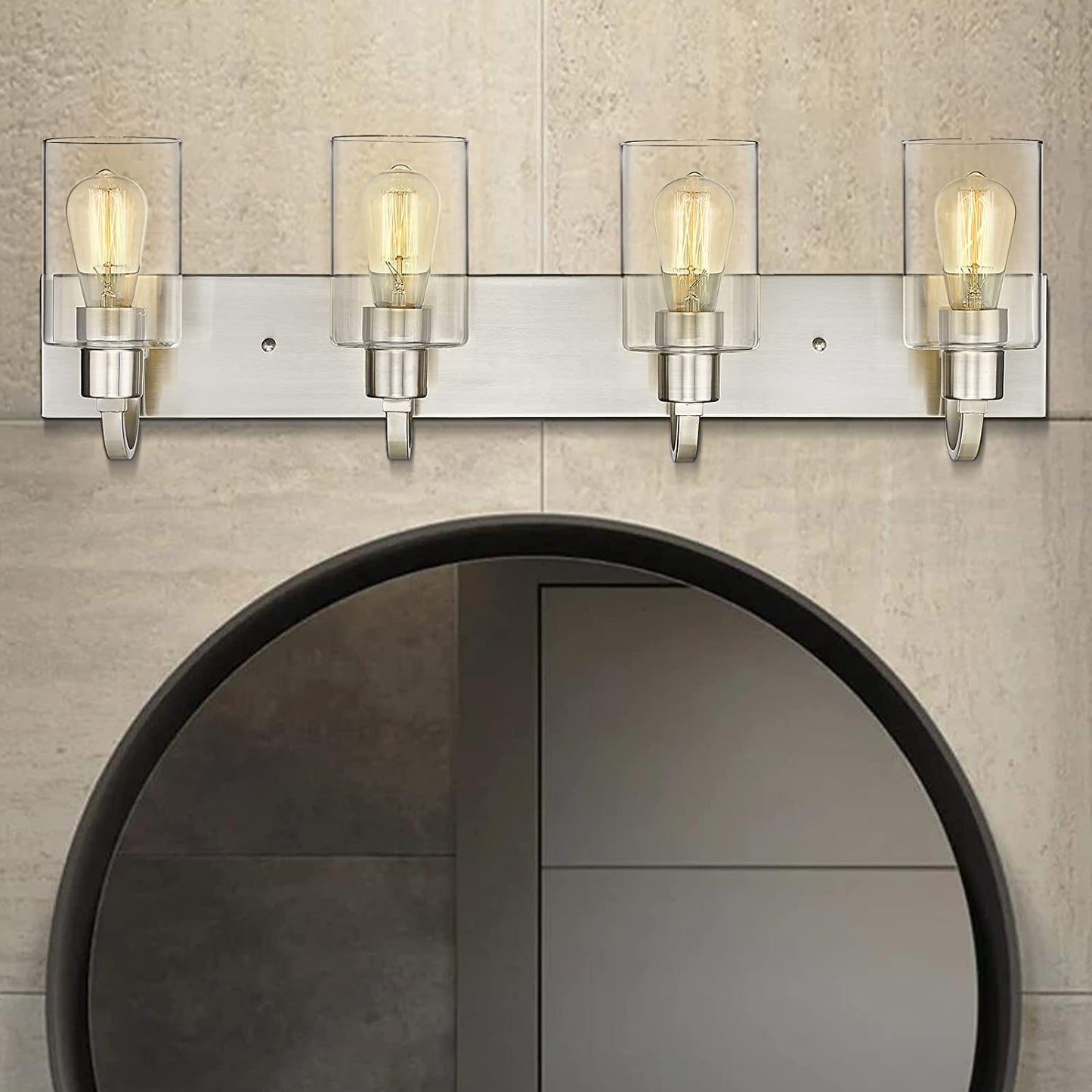 
                  
                    Emliviar 4-Light Vanity Light Fixture - Modern Bathroom Lighting Fixture, Brushed Nickel Finish with Clear Glass,YCE237B-4W BN
                  
                