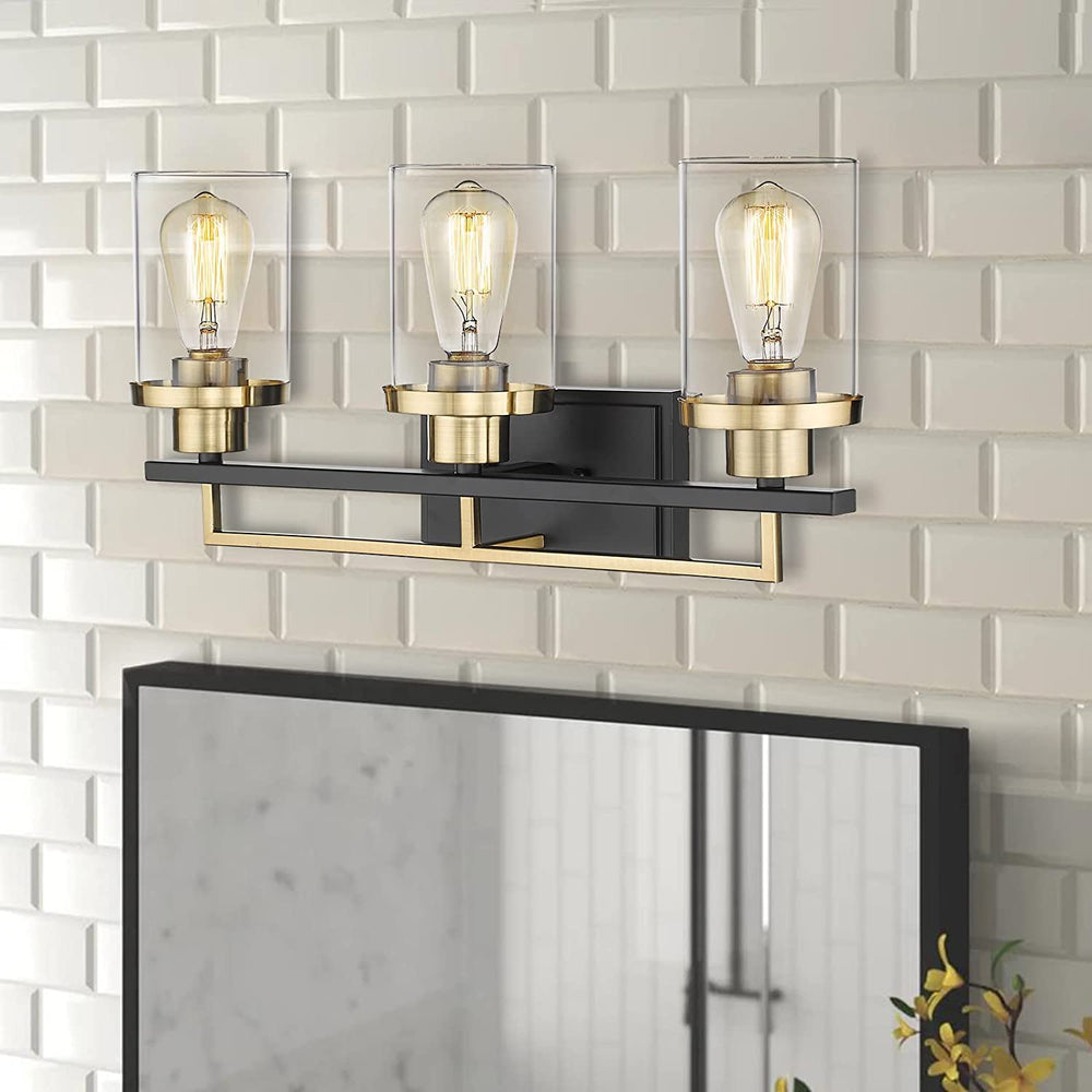 
                  
                    Emliviar 3-Light Bathroom Vanity Light Fixtures - Black and Gold Finish with Clear Glass,YCE238B-3W BK+BG
                  
                