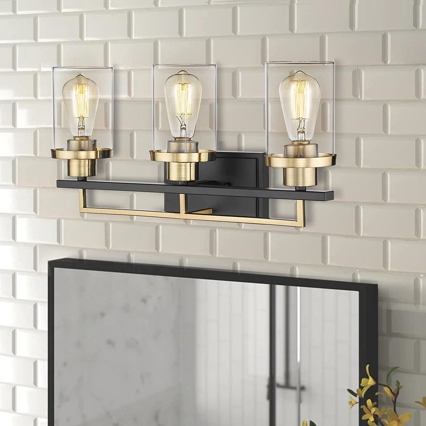 
                  
                    Emliviar 3-Light Bathroom Vanity Light Fixtures - Black and Gold Finish with Clear Glass,YCE238B-3W BK+BG
                  
                