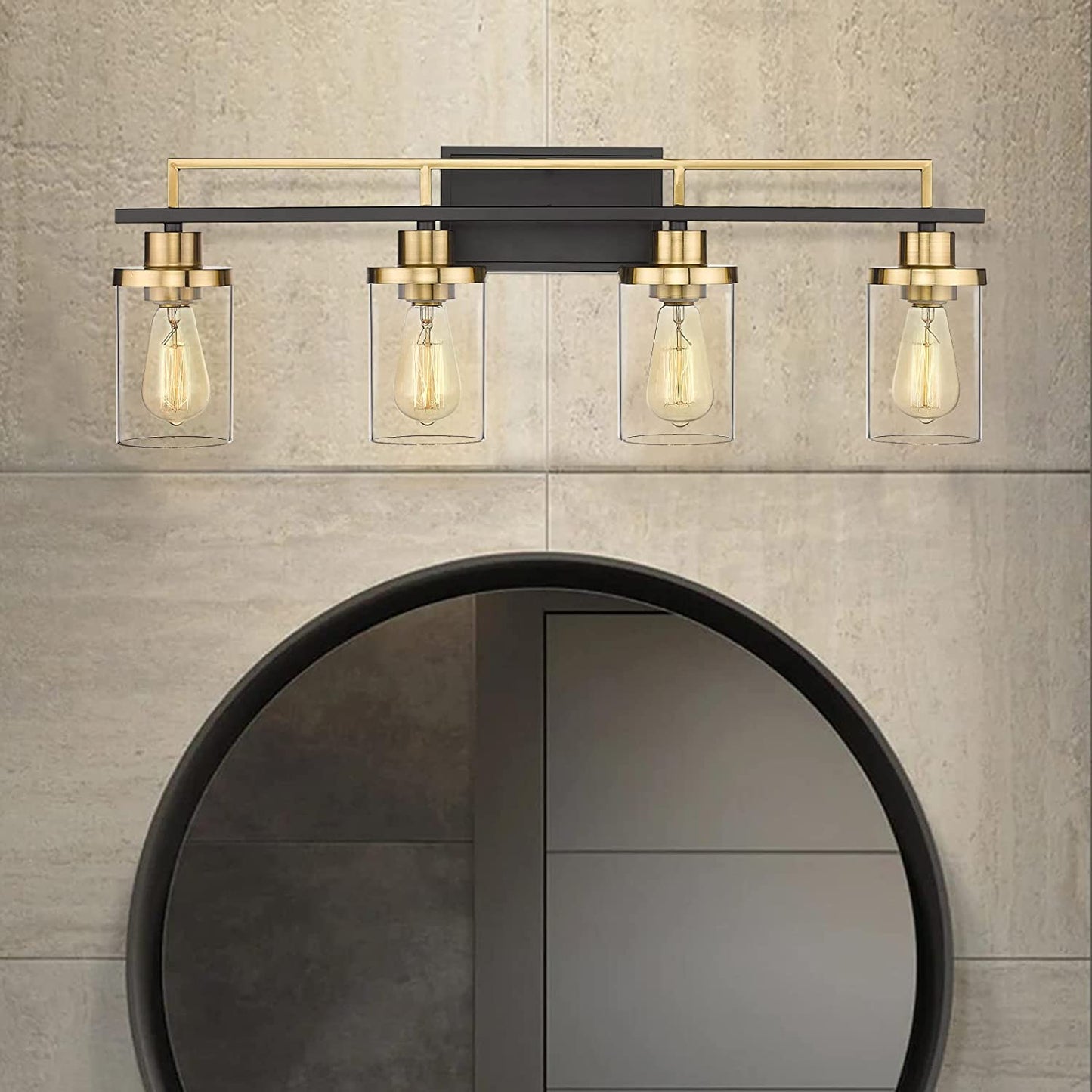 
                  
                    Emliviar Modern Bathroom Vanity Light - 4-Light Wall Lights for Bathroom, Black and Gold Finish with Clear Glass,YCE238B-4W BK+BG
                  
                