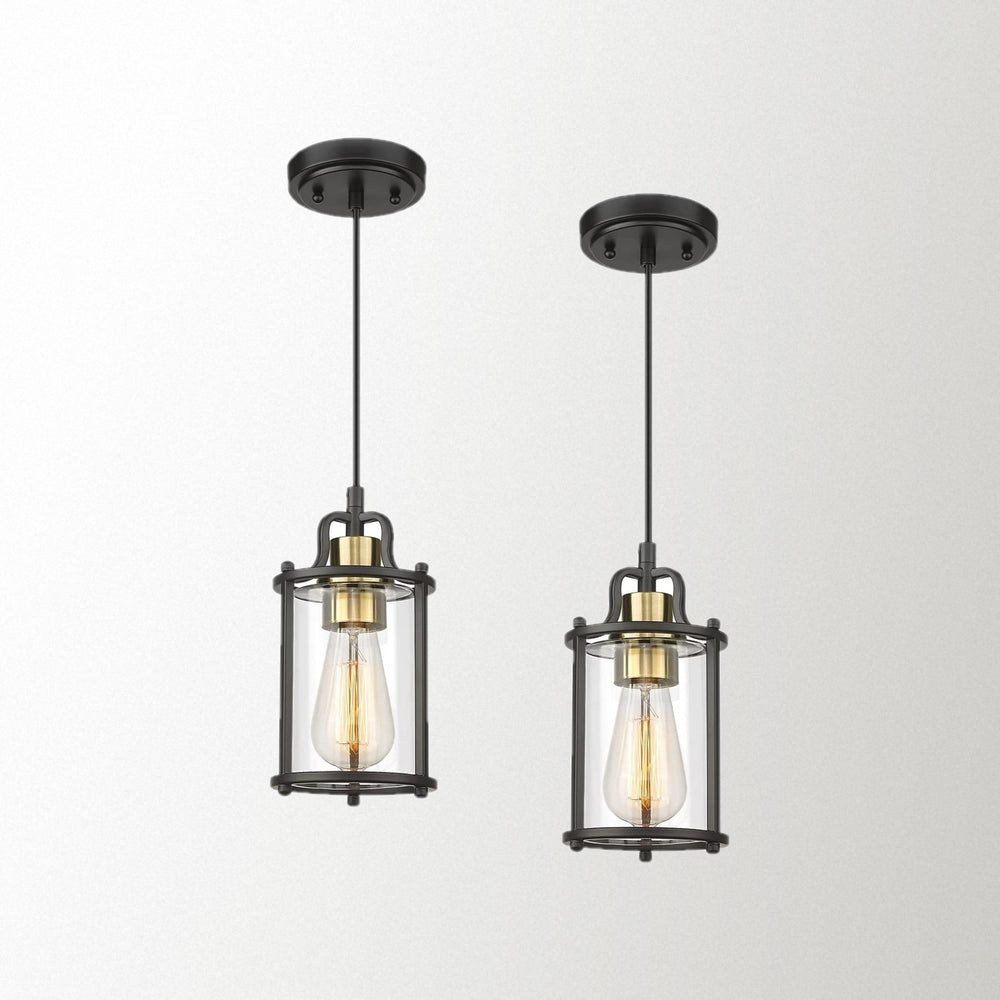 Emliviar 2 Pack Modern Pendant Light Fixtures, Small Glass Hanging Lights for Kitchen Island with Metal Cage, Black and Gold Finish, YCE254M1L-2 BK+BG