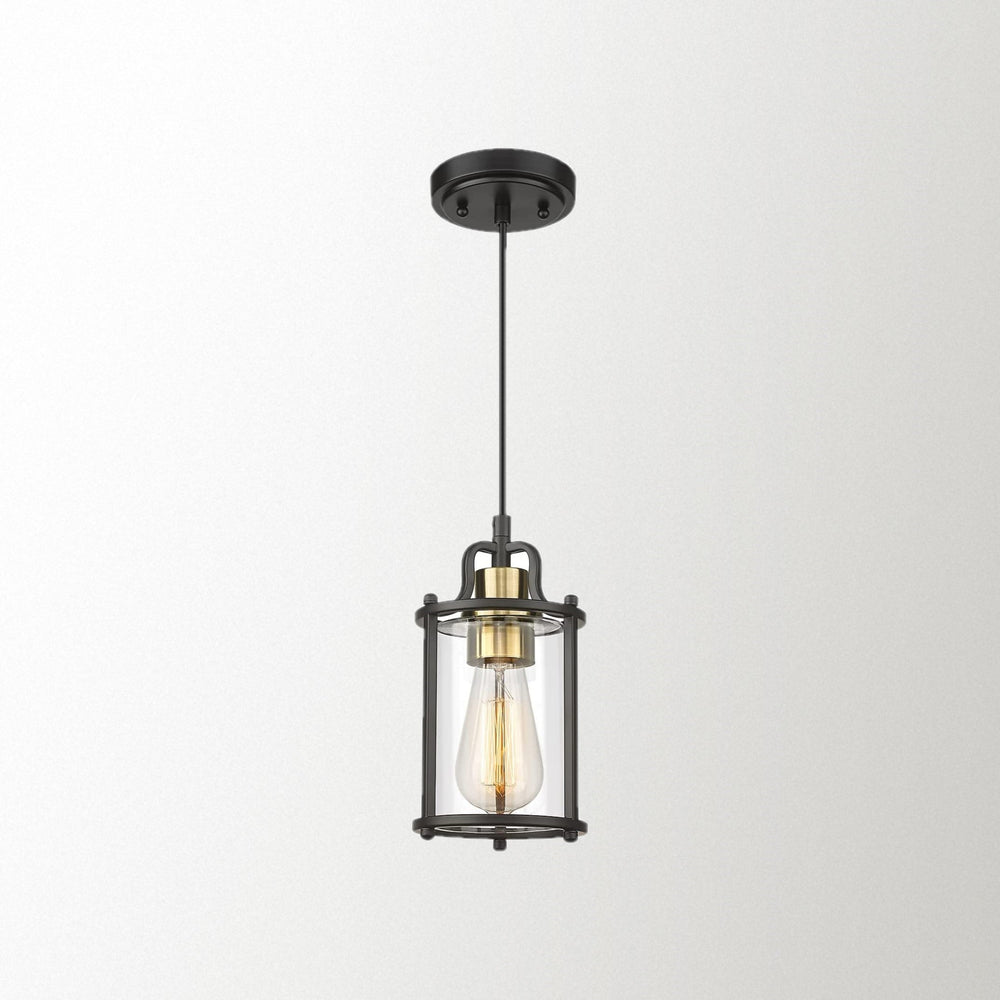 Emliviar 1-Light Mini Pendant Light Fixture, Industrial Metal Hanging Light for Kitchen Dining Room with Clear Glass Shade, Black and Gold Finish, YCE254M1L BK+BG