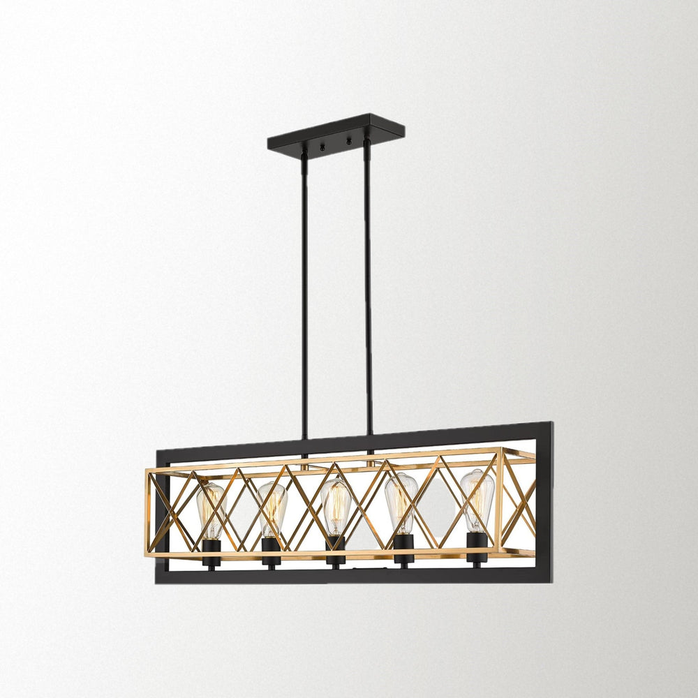 
                  
                    Emliviar 5-Light Kitchen Island Lighting - Modern Linear Rectangle Pendant Light Fixture for Dining Room Kitchen, Black and Gold Finish, YE242-5LP BK+BG
                  
                
