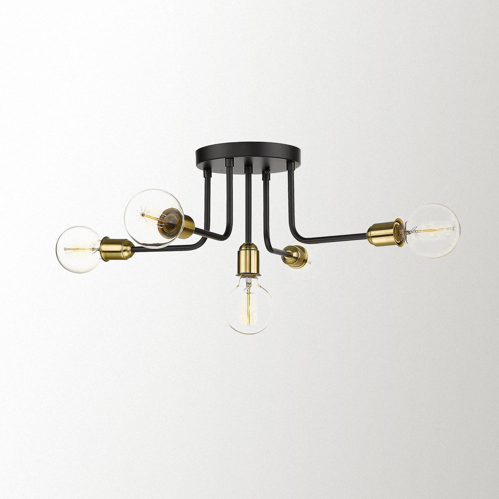 
                  
                    Emliviar Industrial Flush Mount Ceiling Light Sputnik Chandelier, Black and Gold Finish,YCE233F-5 BK+AG
                  
                