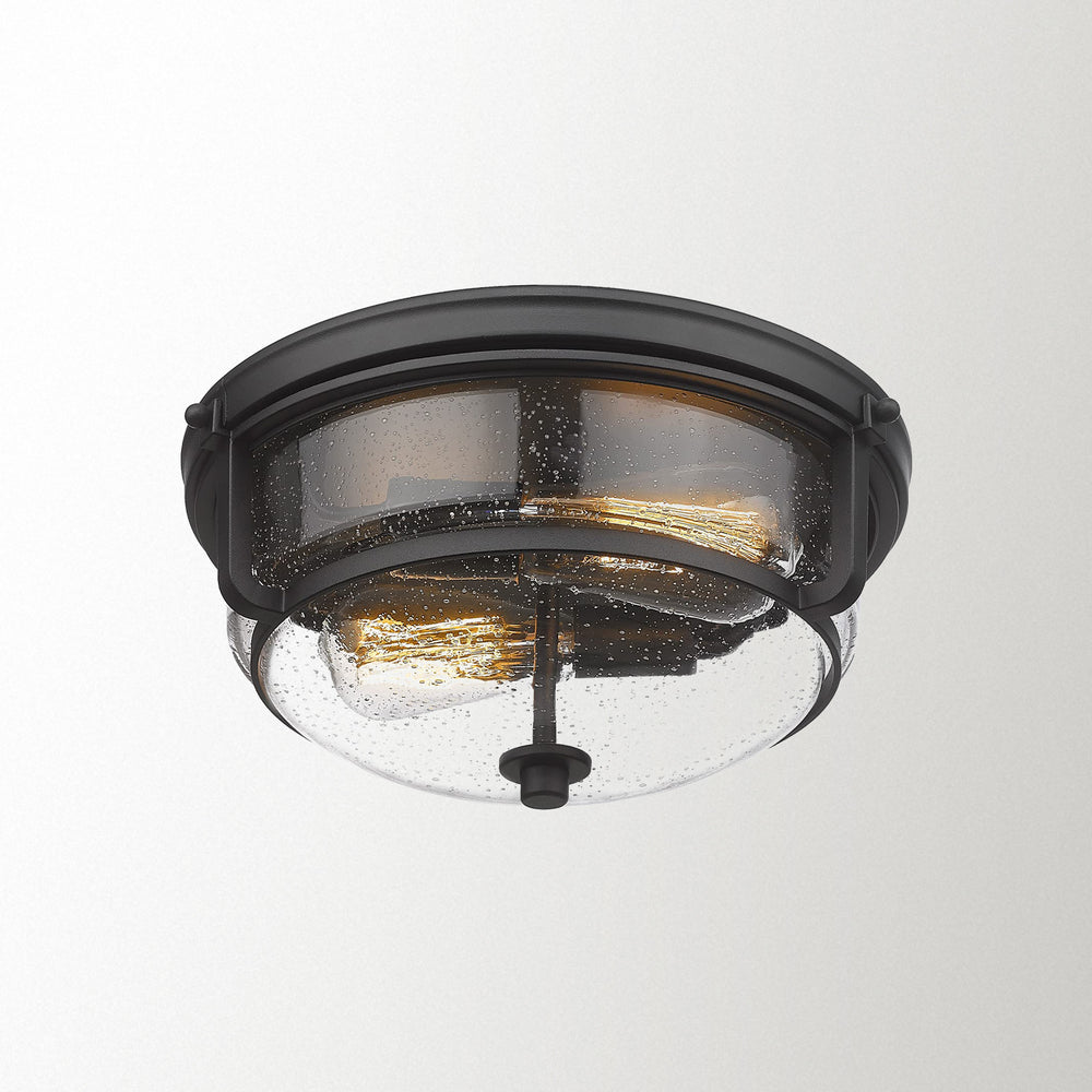 
                  
                    Emliviar 12 Inch Ceiling Light with Seeded Glass Shade - Indoor Outdoor Modern Flush Mount Ceiling Light Fixture, Black Finish,WE249F BK
                  
                