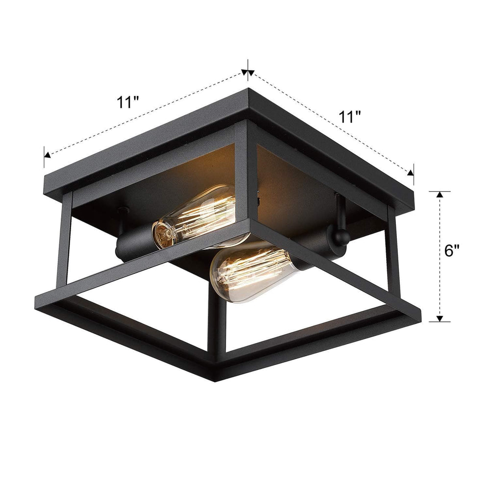 
                  
                    Emliviar 2-Light Ceiling Light, Black Finish, A Rustic Close to Ceiling Light,11" x 11" x 6",1803EW1-F1 BK
                  
                