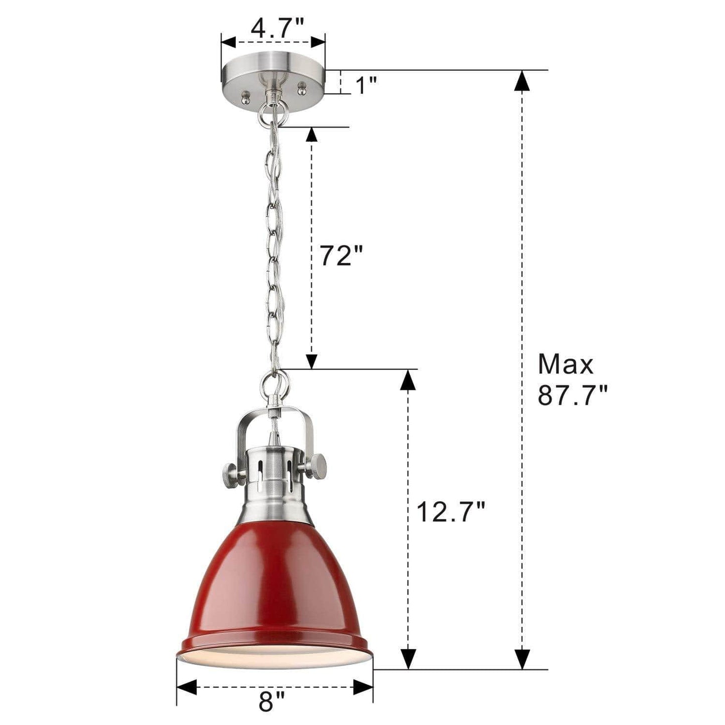 
                  
                    Emliviar Dome Pendant Light 8 inch Red and Brushed Nickel Finish, 4054M BN/RED
                  
                