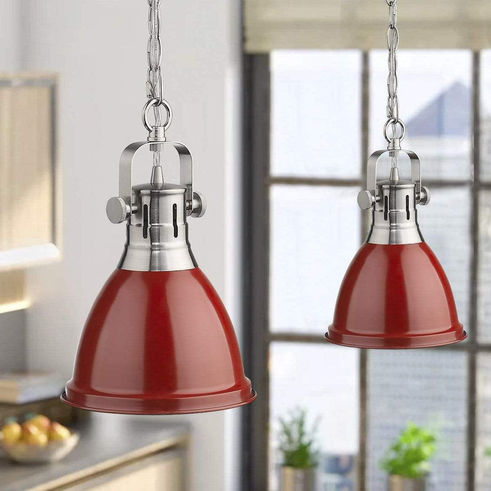 Emliviar Dome Pendant Light 8 inch Red and Brushed Nickel Finish, 4054M BN/RED