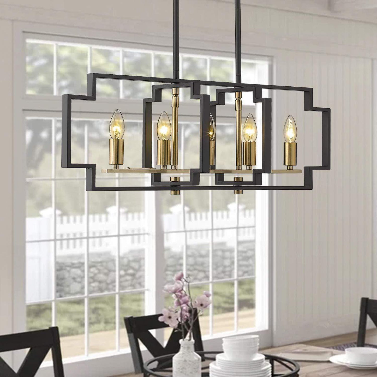 Emliviar 5-Light Island Lighting Kitchen Black and Gold Finish for Kitchen Island, Dining Room, Cafe, Club, Bar and Restaurant.,JE1981-5LP BK+G