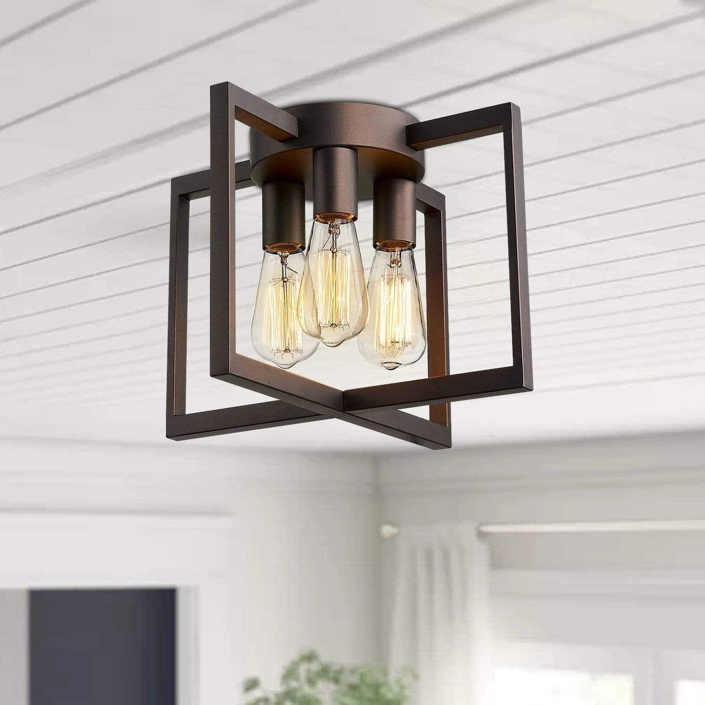 Emliviar Ceiling Light Fixture Industrial Semi-Flush Mount with Metal Cage,2A2-CL3 ORB