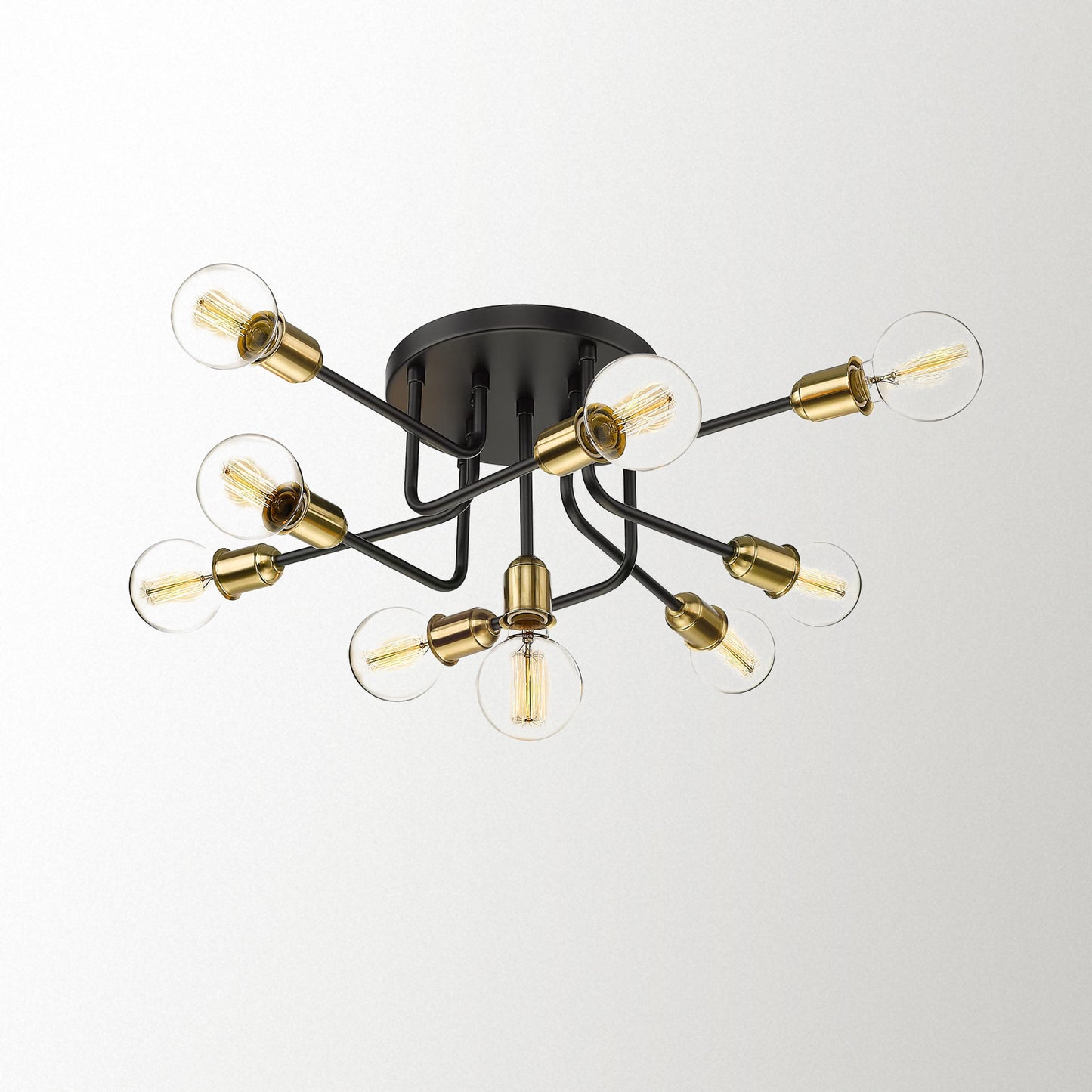 
                  
                    Emliviar Modern Sputnik Chandelier Flush Mount - 9-Light Industrial Semi Flush Mount Ceiling Light, Black and Gold Finish, YCE232F-9 BK+AG
                  
                